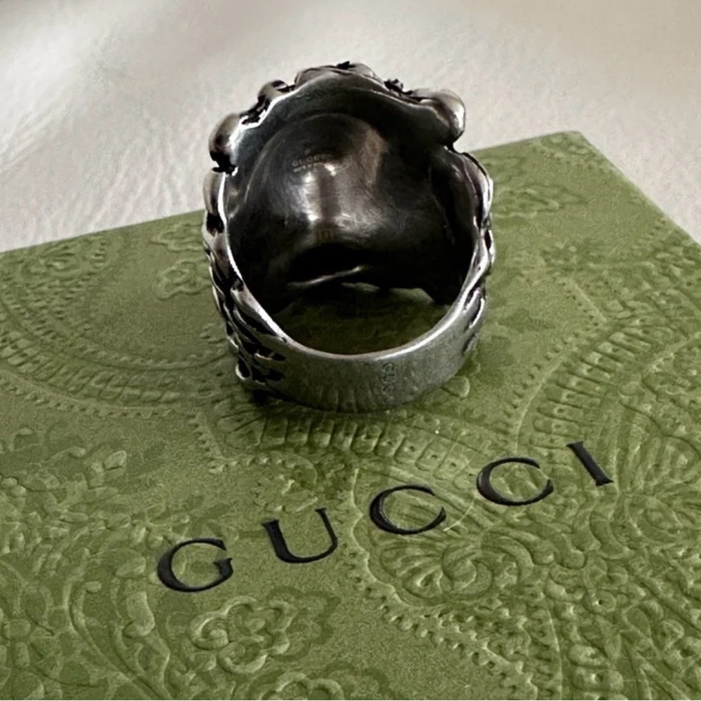 Gucci Lion Head Motif Ring Black Silver Size 13G (US 6.5) Full Inclusion - Picture 5 of 6
